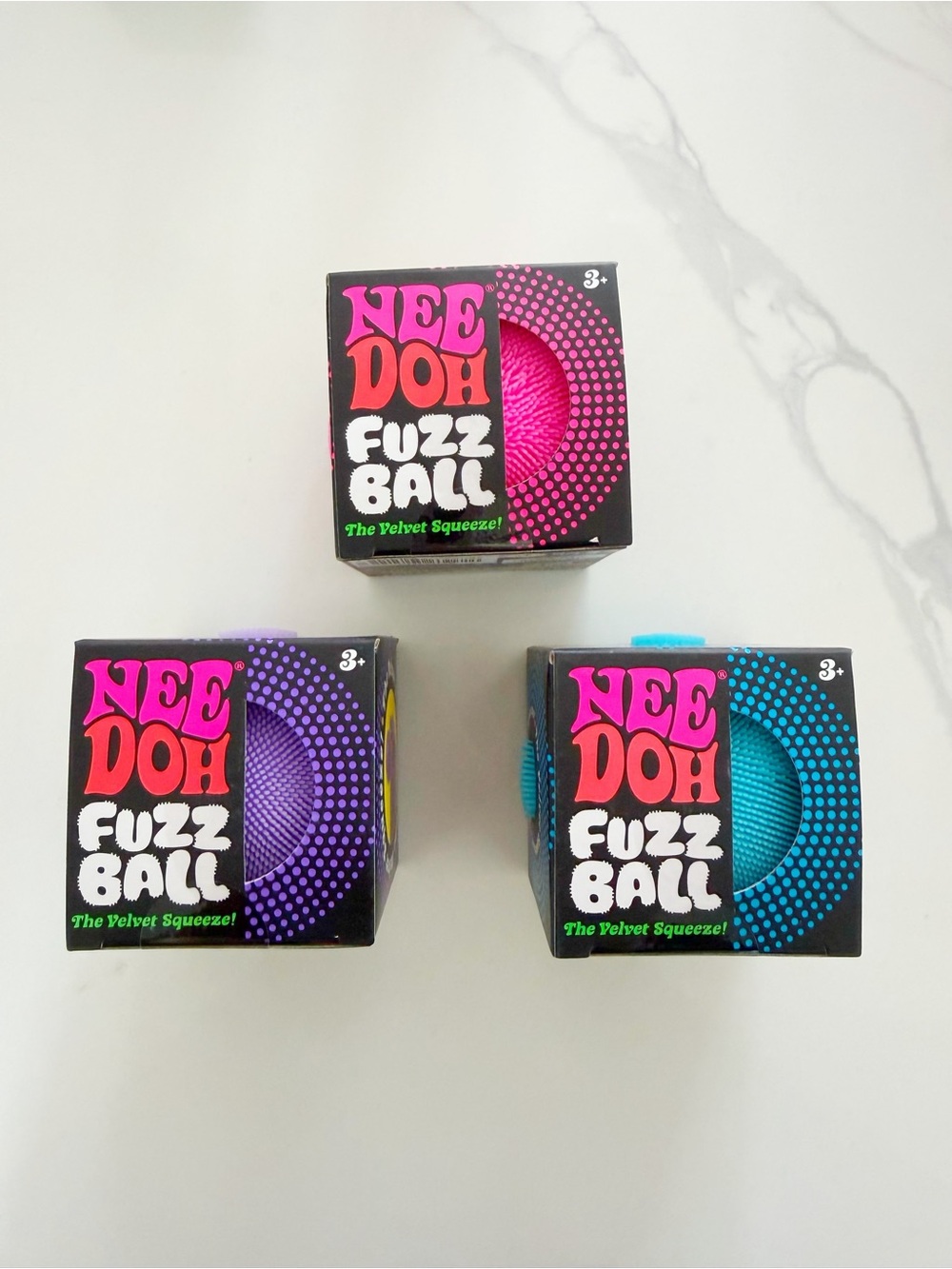 NeeDoh Fuzz Ball Bundle of 3 RARE Pink Blue Purple NEW Sealed Sensory Fidget Toy